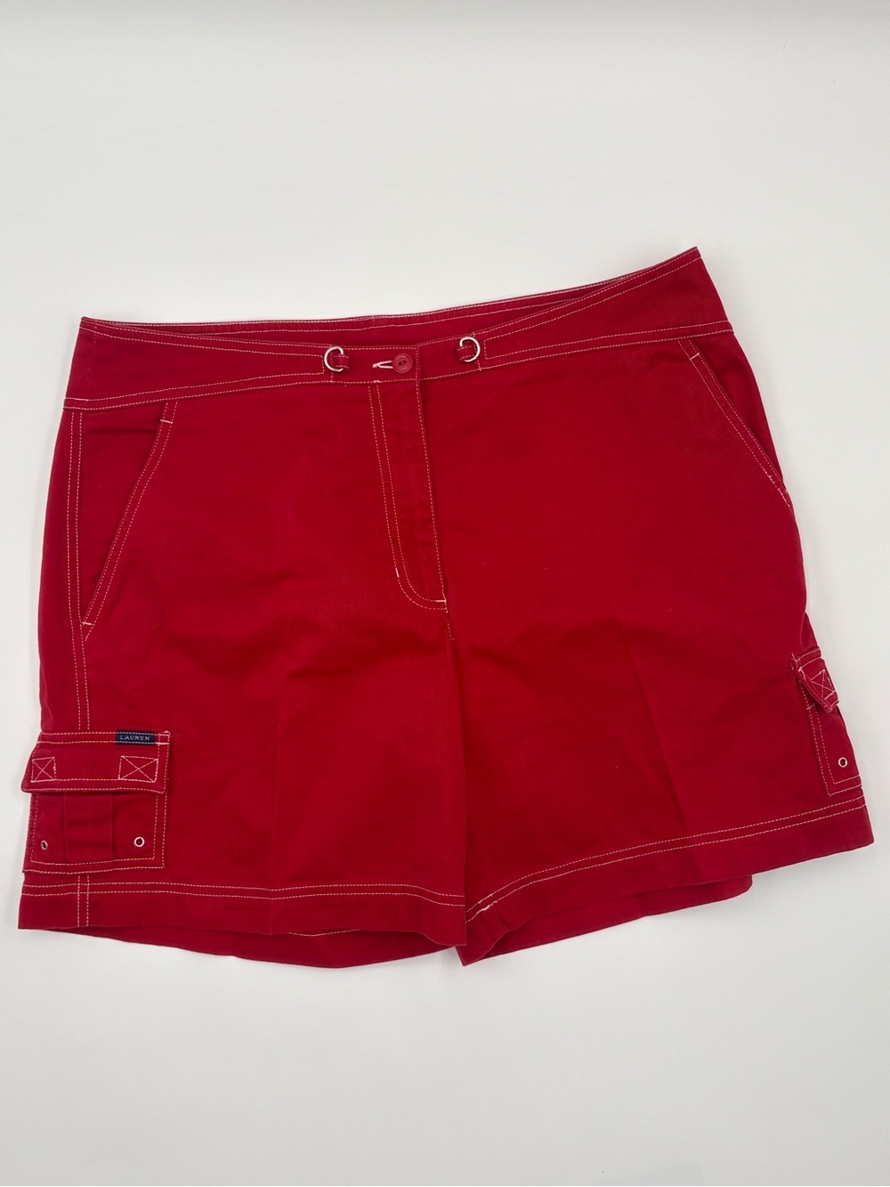 Lauren Ralph Lauren Women’s Red Cotton Cargo Shorts Size 14 White Stitching